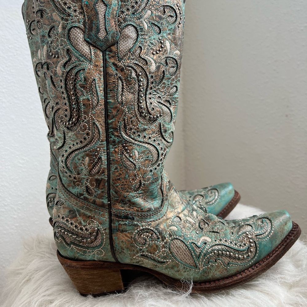 Corral Turqoise Foiled Diamond Inlay Boots